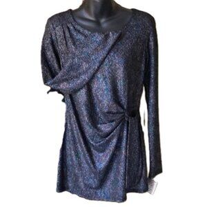 Shimmery Long-Sleeved Tunic Top • Jersey Fabric • XS • Faux Wrap Side Tie